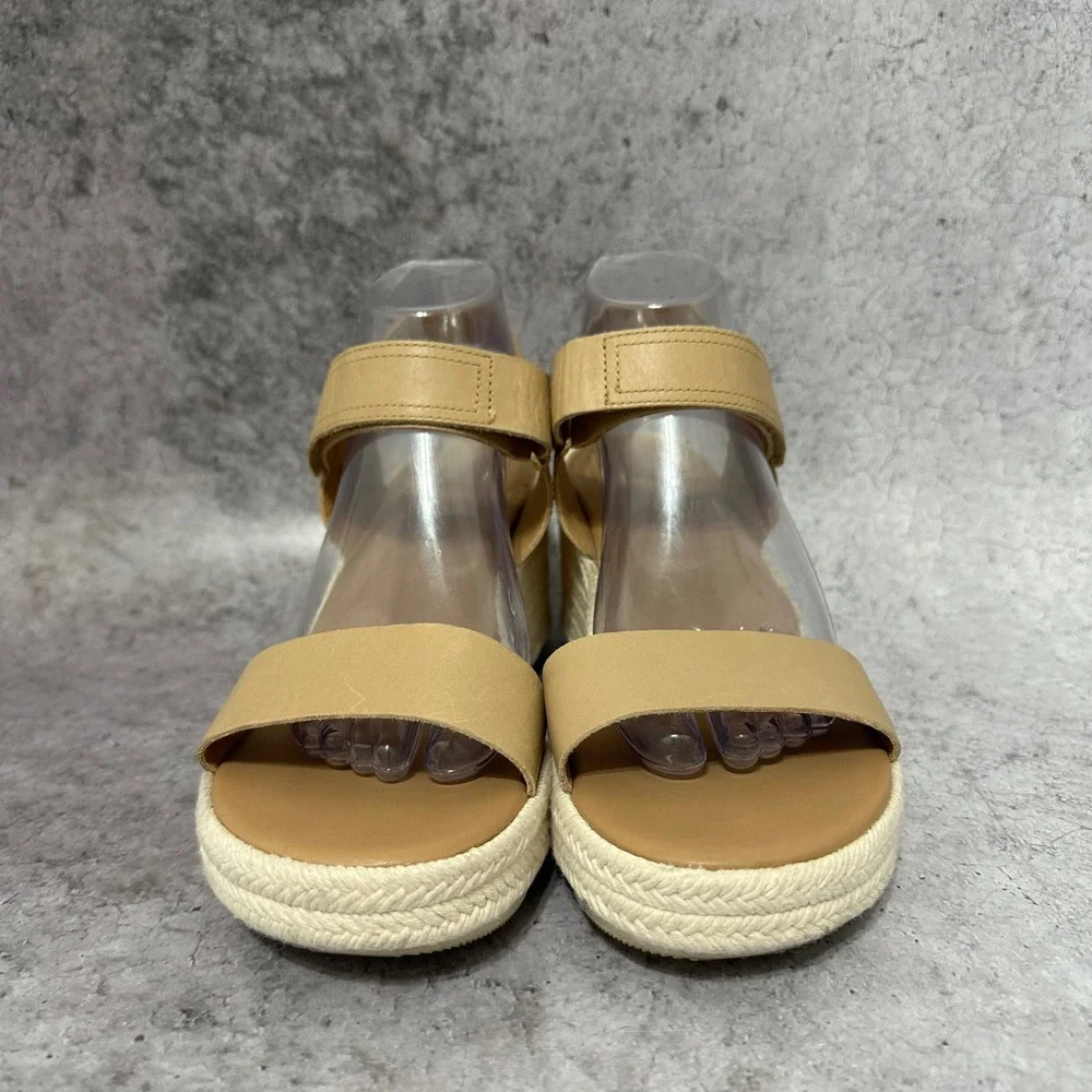Sorel Cameron Wedge Sandals Womens 10 Tan Espadrille Platform Leather